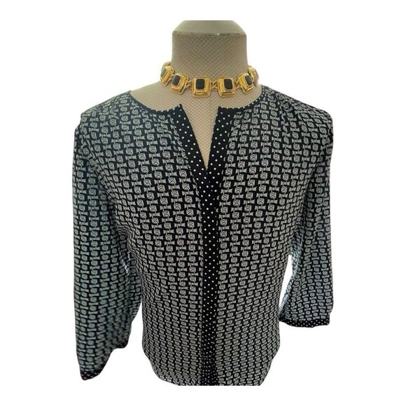 Talbots Equestrian Chain Link Button Down Blouse Top XL Career Abstract Work - Picture 3 of 12